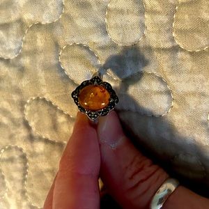 Amber ring. Silver. Size 5.5.